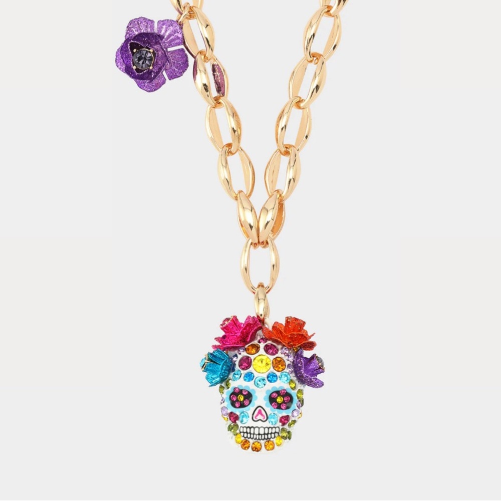 NWT ⚜️💖⚜️ Betsey Johnson Gorgeous SUGAR SKULL SHORT PENDANT MULTI - Picture 3 of 11